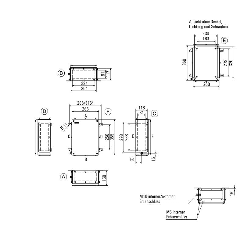 1195960000 - 350mm Stainless Steel Terminal Box with Fixing Screws