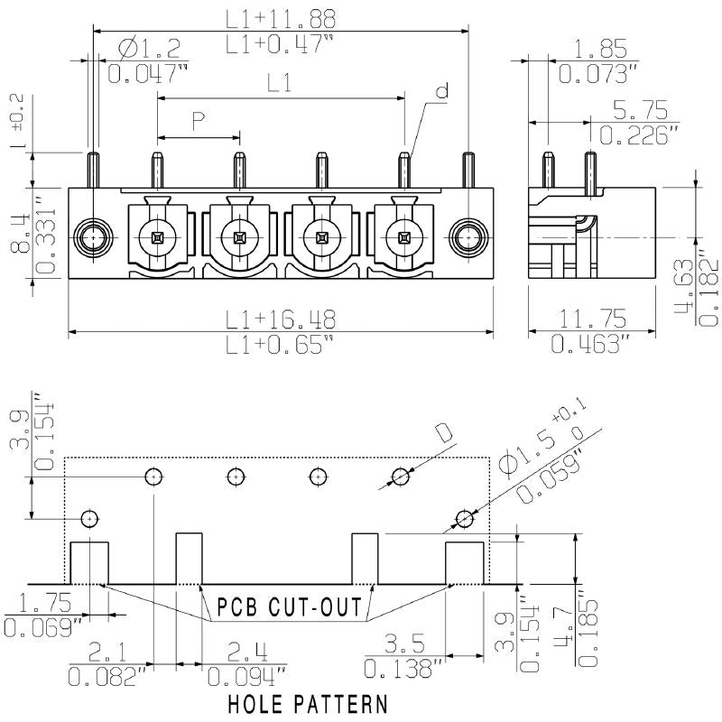 1472370000 - 3-Pole Male PCB Connector Header, 7.62mm Pitch, 270° Orientation  (Pack of 100)