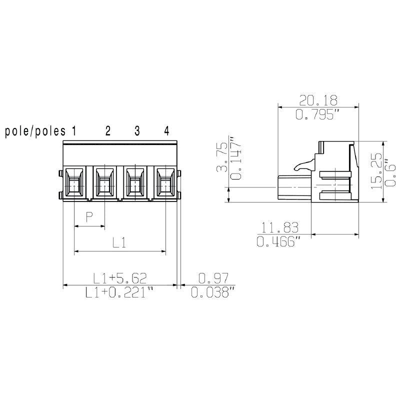 2865000000 - 7.62mm 7-Pole Female PCB Connector, 180° Angle  (Pack of 40)