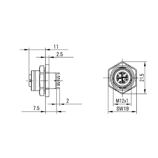 1444650000 - M12 PCB Connector, IP67 Rated, for Cat.6A Solder Connections  (Pack of 10)