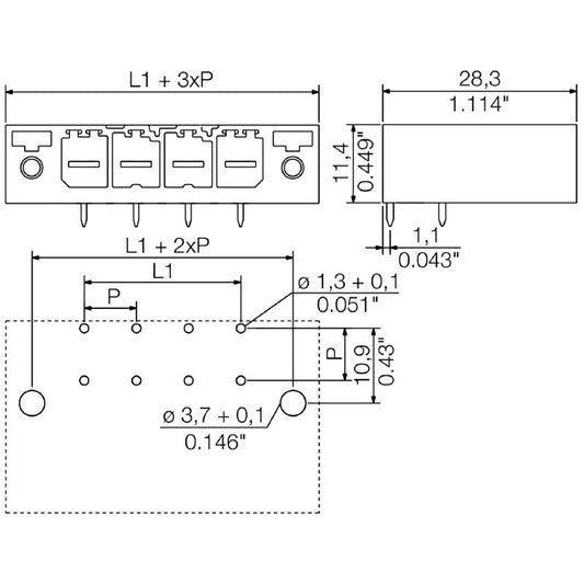 1930390000 - 3-Pole 7.62mm Black PCB Connector with Clip-On Flange  (Pack of 48)