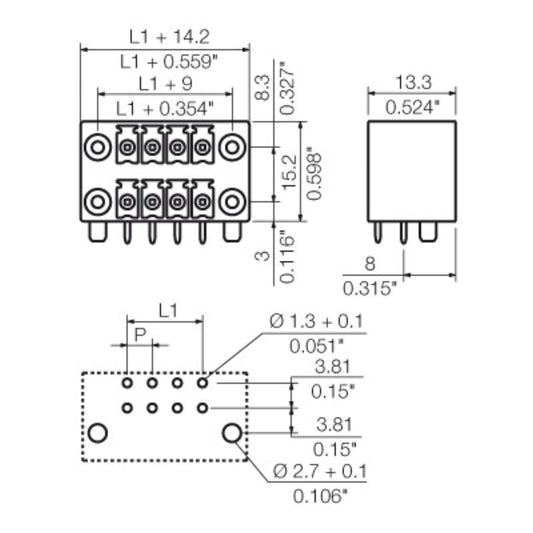 1041080000 - 3.81mm Pitch PCB Male Connector Header for Flange Mounting  (Pack of 20)