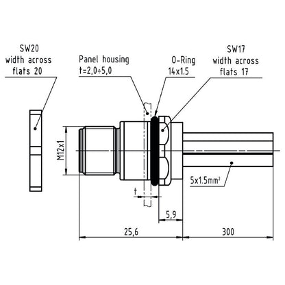 2625950000 - M12 Straight Connection Plug, 0.3m Length for Panel Mounting