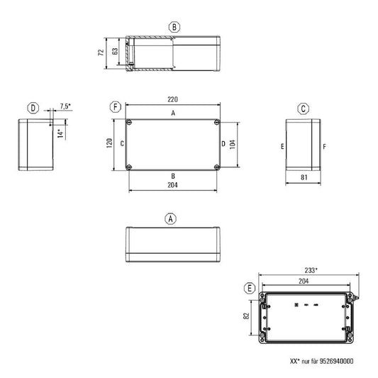 1937750000 - Aluminium Enclosure 120mm x 220mm, Silver-Grey RAL7001