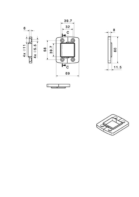 2584260000 - Heavy-Duty Cable Entry Frame, 68.8mm x 80mm, IP66 Rated  (Pack of 10)