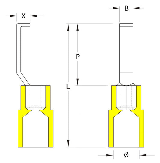 1216230000 - Yellow Isolated Hook-Blade Cable Lug, 4-6 mm²  (Pack of 100)
