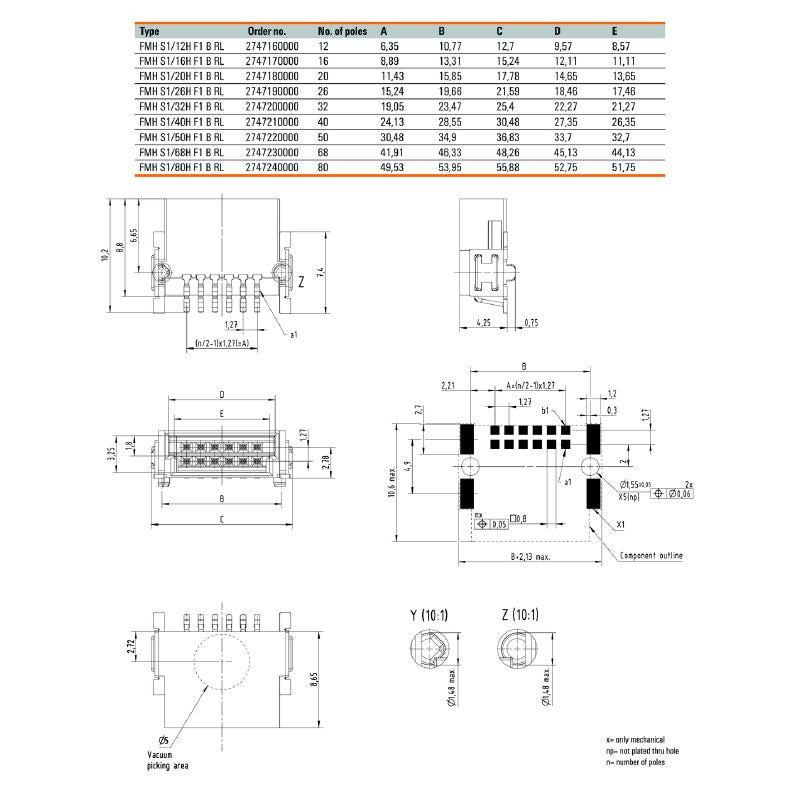 2747210000 - 1.27mm 40-Pole Male Header Connector, RoHS Compliant  (Pack of 560)
