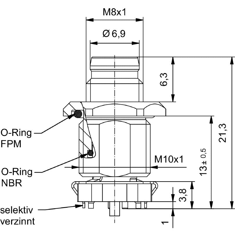 2422590000 - M8 4-Pole Connector with M10 Thread & Nickel-Plated Housing  (Pack of 25)