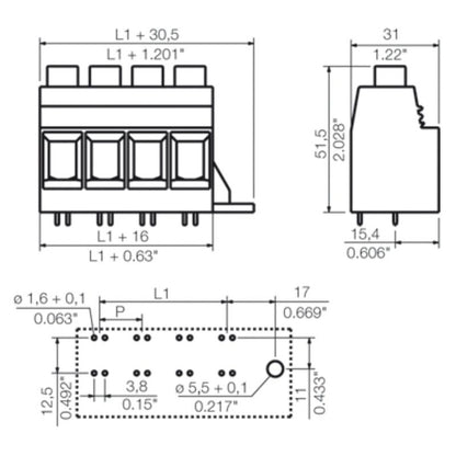 1386820000 - 15mm Pitch PCB Terminal Block with 8 Poles, Black Solder Pins  (Pack of 8)