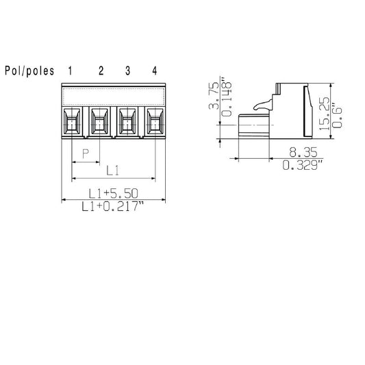 2864330000 - 7.50mm 4-Pole Female PCB Connector, 180-Degree Angle  (Pack of 100)