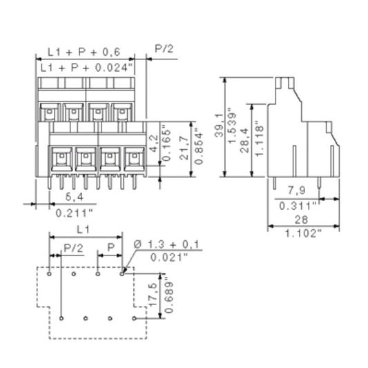 1926370000 - 9.52mm 12-Pole PCB Terminal with 5mm Solder Pin  (Pack of 10)