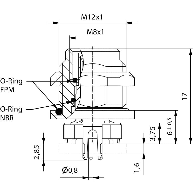 2423700000 - M8 PCB Connector, 5 Poles, IP67, Nickel-Plated, 30V  (Pack of 25)