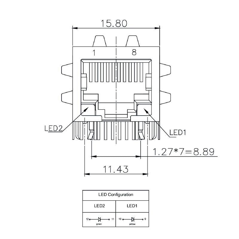 2562870000 - 12-Pole PCB Modular Jack with 90° Elbow Connector  (Pack of 200)