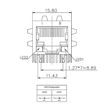 2562870000 - 12-Pole PCB Modular Jack with 90° Elbow Connector  (Pack of 200)
