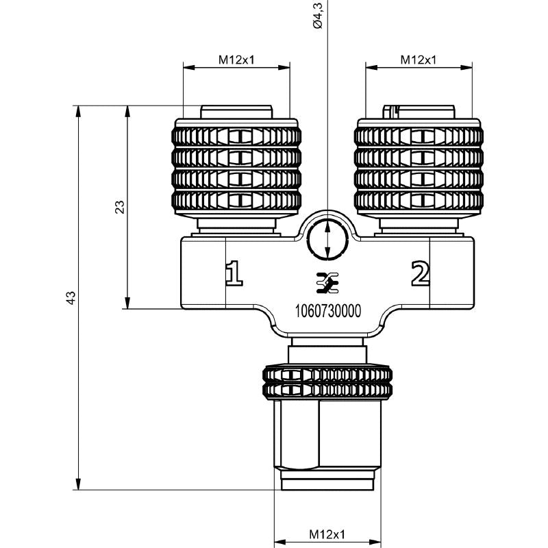 1060730000 - IP67 M12 Y-Plug Connector with 2 Sockets, 4A Capacity