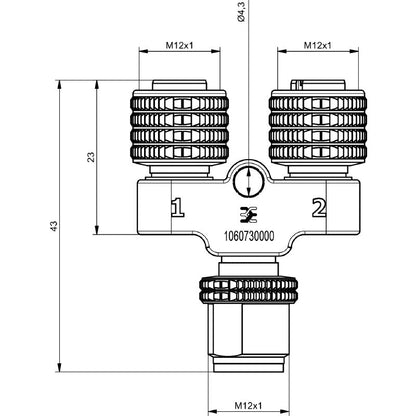 1060730000 - IP67 M12 Y-Plug Connector with 2 Sockets, 4A Capacity