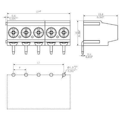 9995060000 - 5.08mm 13-Pole PCB Terminal Connector with Solder Pins  (Pack of 50)