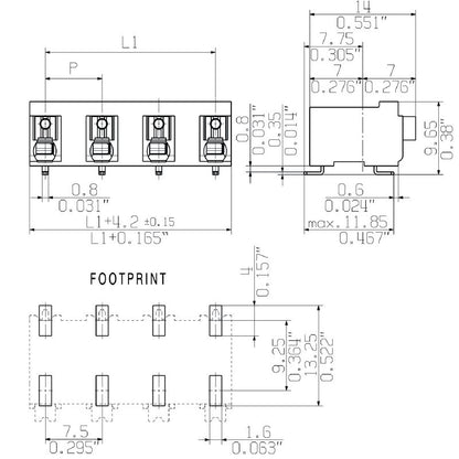 1473980000 - 7.50mm Black PCB Terminal, 6 Poles, Push In Connection  (Pack of 320)