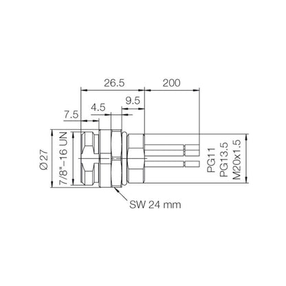 1418040000 - 0.2m Custom Plug-in Connector, 3 Poles, M20 Thread