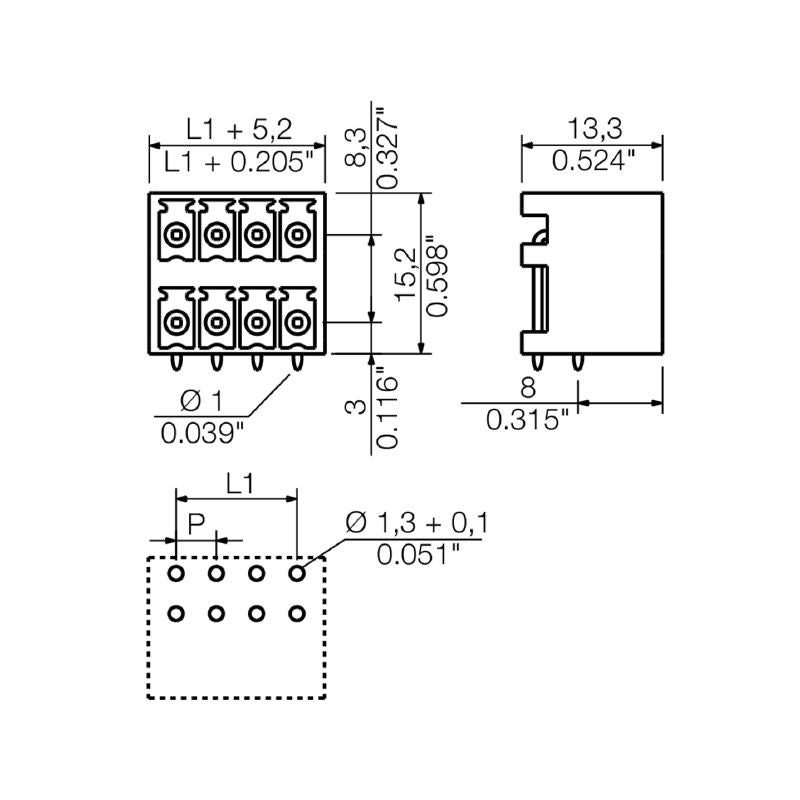 1039270000 - 3.81mm 4-Pole PCB Male Header Connector with 1.5mm Pins  (Pack of 50)