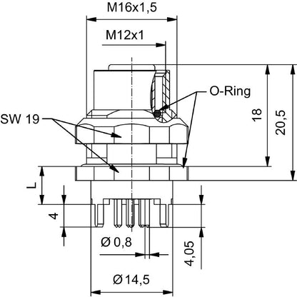 2421940000 - M12 8-Pole Connector with M16 Mounting Thread  (Pack of 10)
