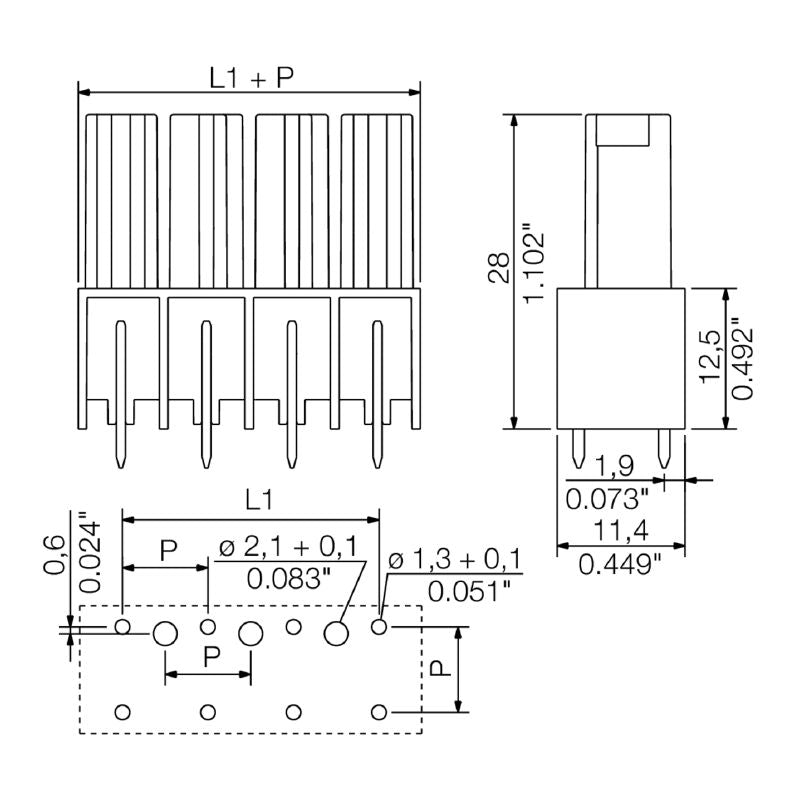 1928620000 - 3-Pole 7.62mm PCB Female Connector with 180° Angle  (Pack of 100)