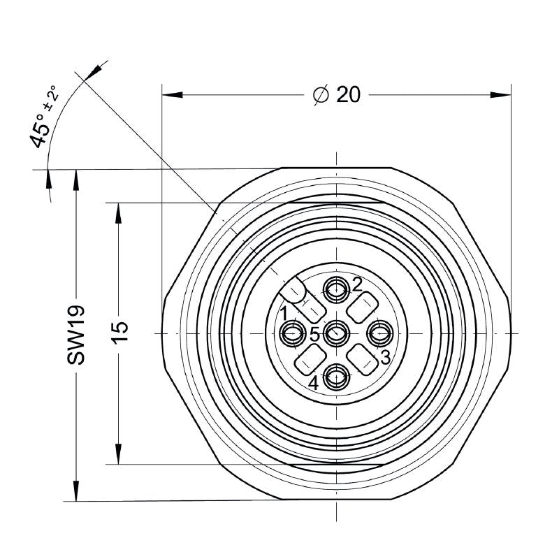 2036550000 - M12 Female Socket with 0.2m Cable and M16 Mounting Thread