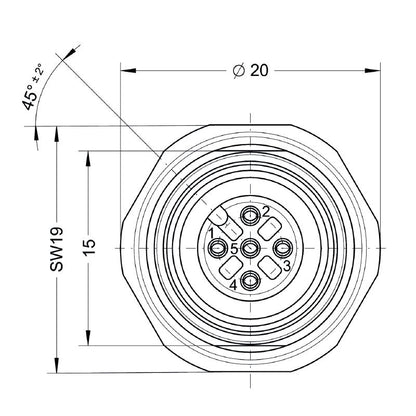 2036550000 - M12 Female Socket with 0.2m Cable and M16 Mounting Thread