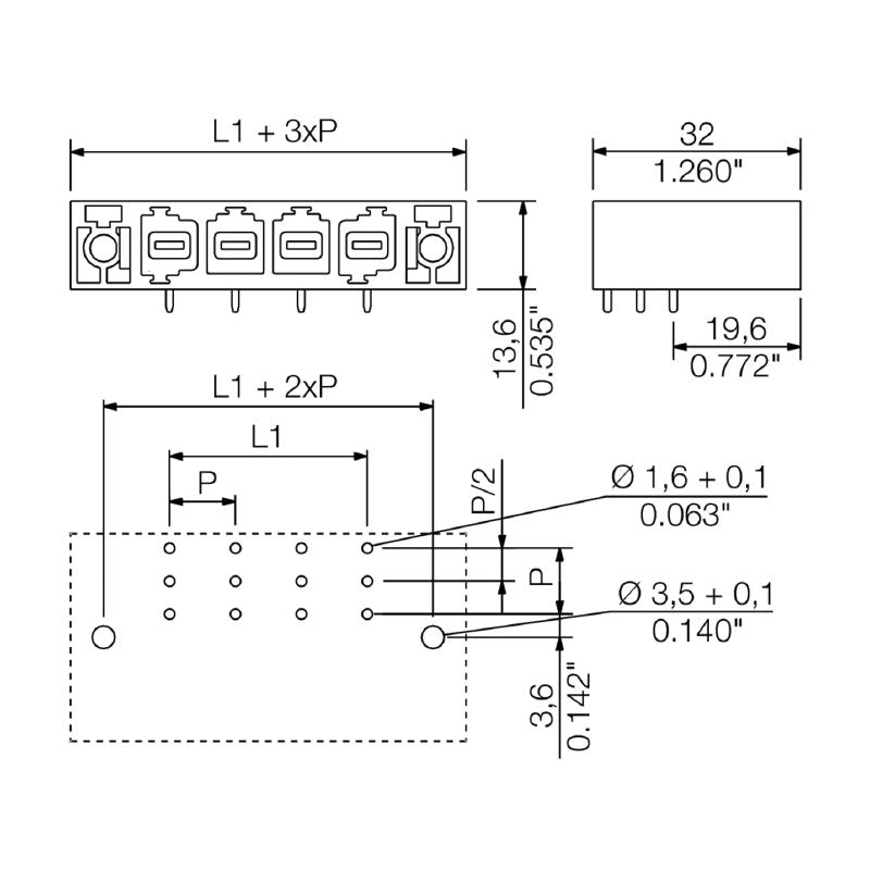 1813580000 - 3-Pole 3.5mm Male Header Connector, 90° with Flange  (Pack of 36)