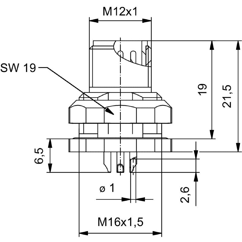 2424210000 - IP67 M12 5-Pole Connector with M 16 x 1.5 Thread  (Pack of 10)