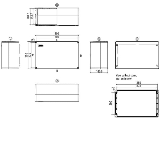 1305990000 - Silver Grey Polyester Enclosure, 250mm x 400mm x 160.5mm