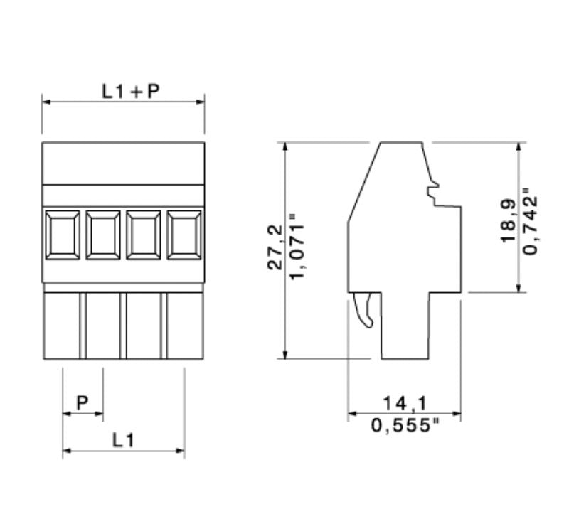 1958680000 - 22-Pole 5mm Female PCB Connector at 270° Angle  (Pack of 12)