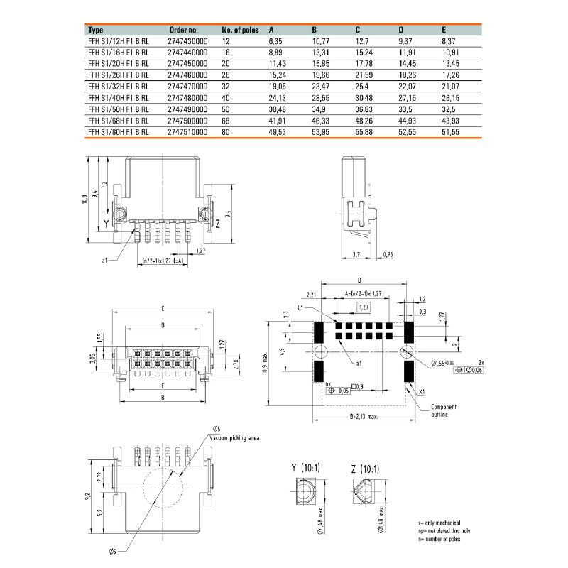 2747440000 - 1.27mm Pitch 16-Pole SMD Connector Female Header  (Pack of 560)