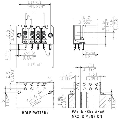 1359120000 - 10-Pole 3.50mm Male PCB Connector with Solder Flange  (Pack of 235)