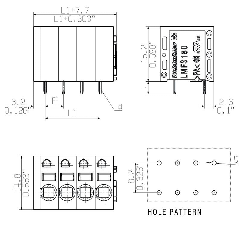 1331510000 - 5.08mm Terminal for PCB, 9 Poles, 180° Angle  (Pack of 30)