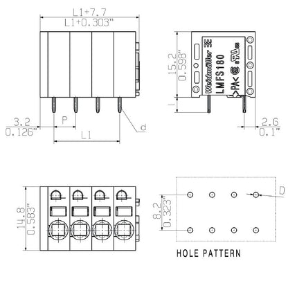 1331510000 - 5.08mm Terminal for PCB, 9 Poles, 180° Angle  (Pack of 30)
