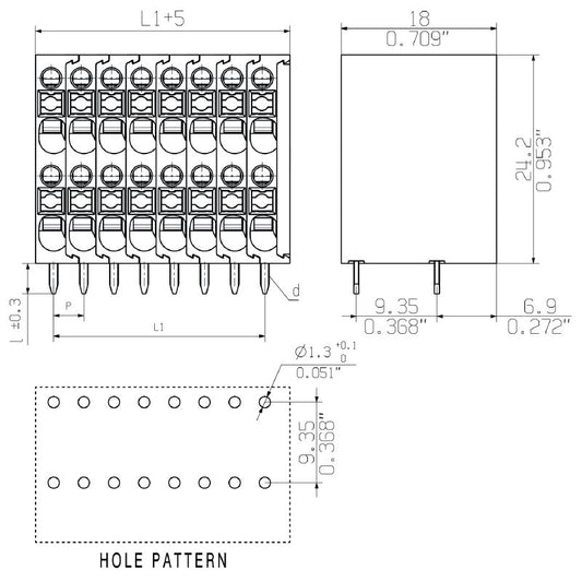 2000960000 - 8-Pole 90° PCB Terminal with 3.5mm Solder Pin  (Pack of 100)