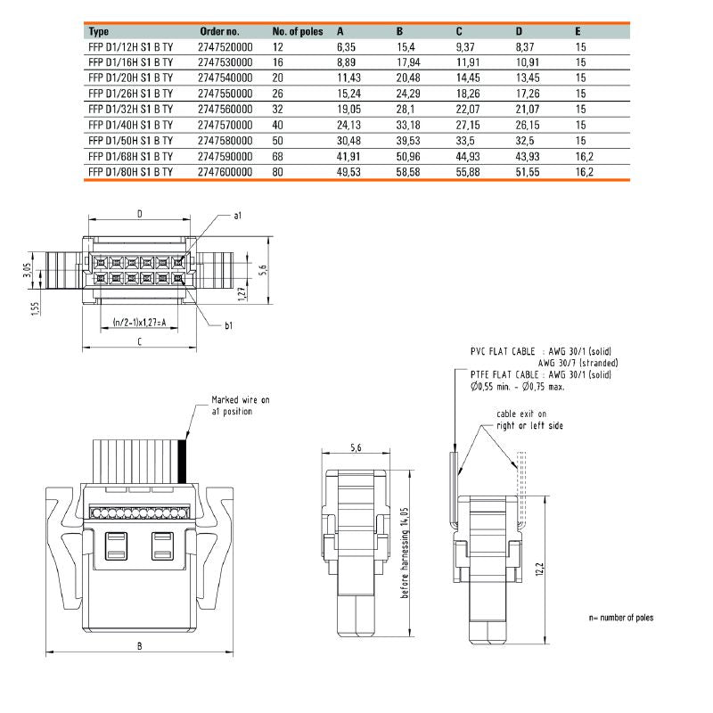 2747580000 - 1.27mm Pitch 50-Pole PCB Female Plug Connector  (Pack of 75)