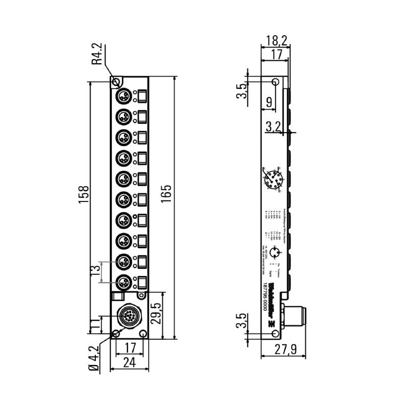 1877950000 - 12-Pole M12 Connector, IP68, -25°C to 80°C, LED Indicator