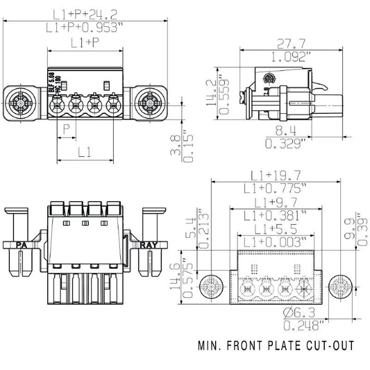 1353330000 - 5.08mm PCB Female Plug Connector, 180-Degree, 24A Rated  (Pack of 24)