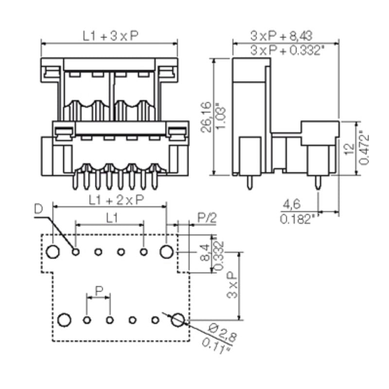 1506050000 - 32-Pole 5.08mm PCB Header Connector with Flange and 180° Angle  (Pack of 12)