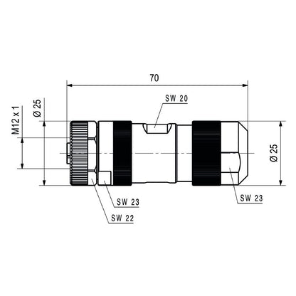 2703500000 - M12 Field Attachable Connector, IP67, 8-13mm Cable Range