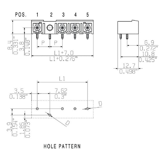 1081940000 - 7.62mm 3-Pole Male Connector with Closed Side Solder Flange  (Pack of 60)