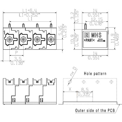 8000078325 - 7.50mm PCB Header Connector for 6 Poles, 270° Angle  (Pack of 12)