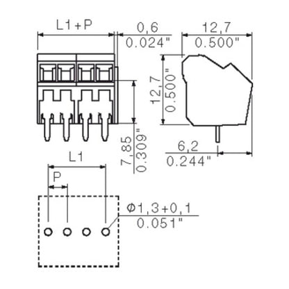 1845300000 - 12-Pole 3.50mm PCB Terminal Connector, 135° Angle  (Pack of 42)