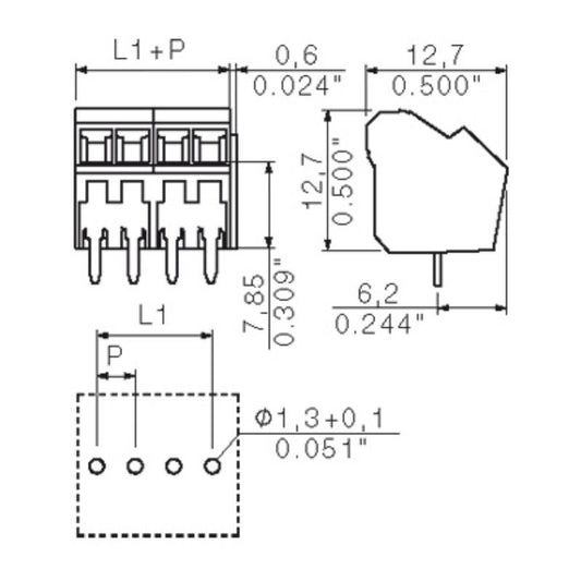 1845300000 - 12-Pole 3.50mm PCB Terminal Connector, 135° Angle  (Pack of 42)