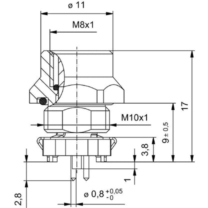 2423010000 - IP67 M8 PCB Connector, 4-Pole, Nickel-Plated, 30V Rated  (Pack of 25)