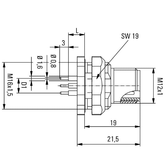 2422370000 - M12 4-Pole Connector, 5.5mm Height, Nickel-Plated Housing  (Pack of 10)