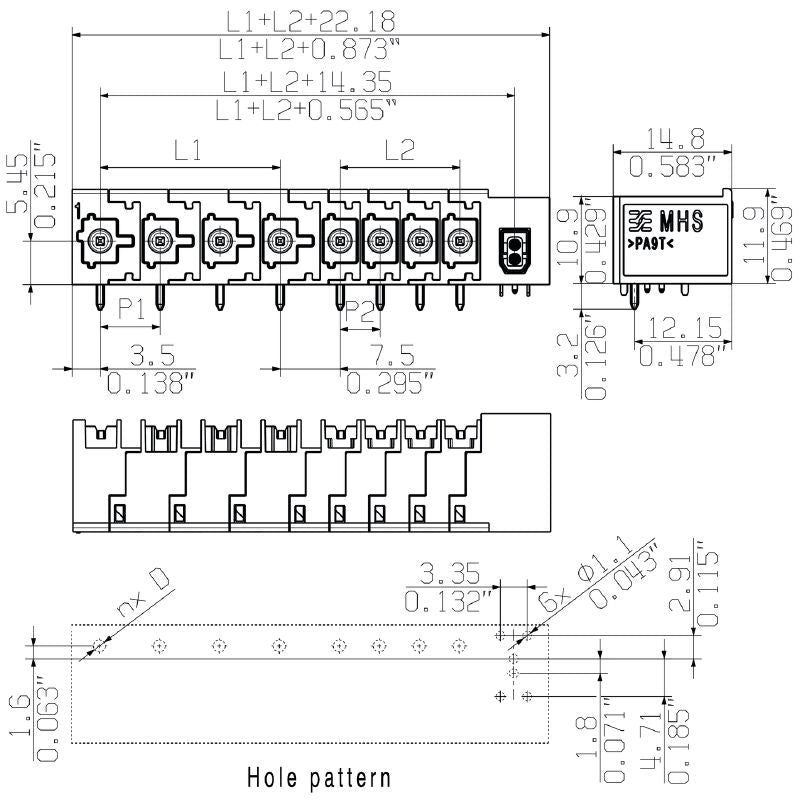 8000085261 - 7-Pole 7.50mm PCB Connector, 630V THT/THR Solder  (Pack of 10)