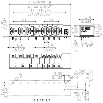 8000085261 - 7-Pole 7.50mm PCB Connector, 630V THT/THR Solder  (Pack of 10)